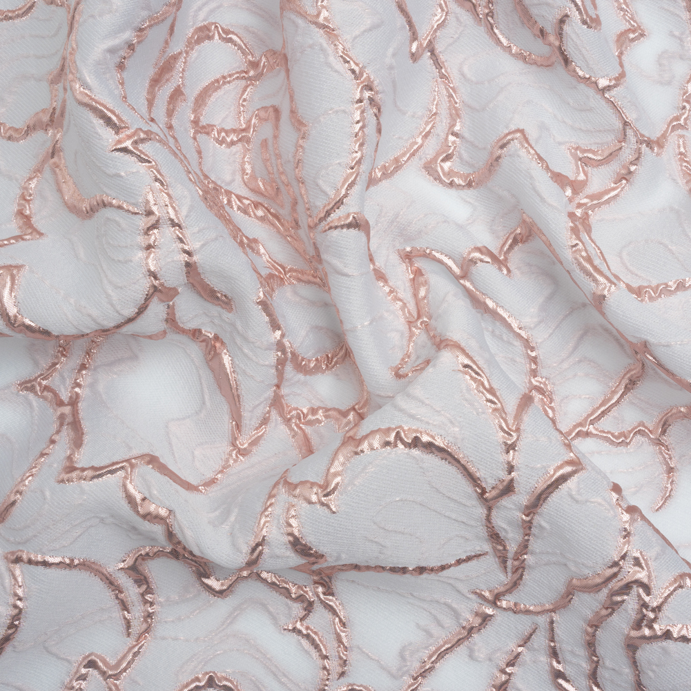 Rose Outlines Cutwork Luxury Brocade – Metallic Rose Gold and Pale Blue Gray Rose Outlines Cutwork Luxury Brocade – Metallic Rose Gold and Pale Blue Gray