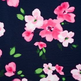 Stretch Rayon Jersey – Navy, Pink and Green Floral – Deadstock Stretch Rayon Jersey – Navy, Pink and Green Floral – Deadstock