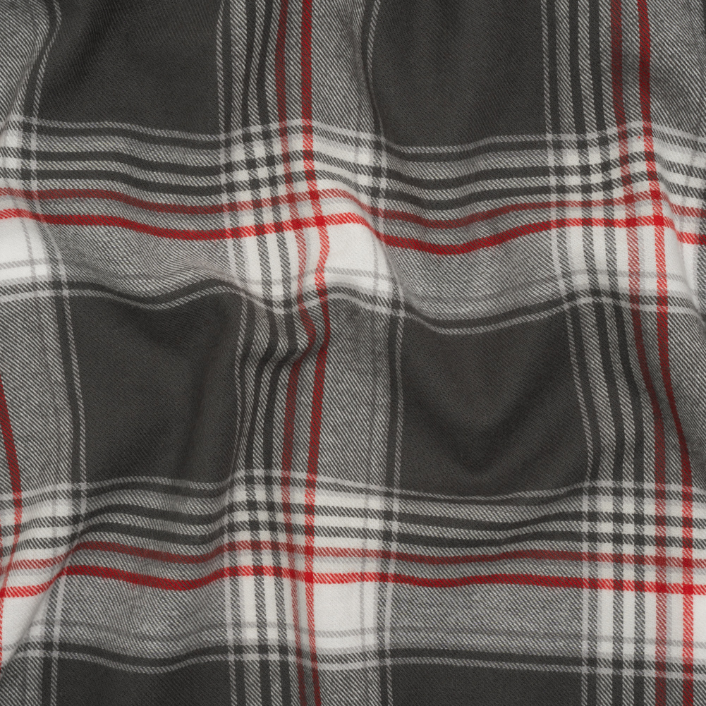 Cotton Twill Flannel – Gray, Red and White Plaid – Deadstock Cotton Twill Flannel – Gray, Red and White Plaid – Deadstock