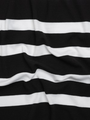 Stretch Polyester 2×2 Rib Knit – Black and White Stripes – Deadstock Stretch Polyester 2×2 Rib Knit – Black and White Stripes – Deadstock