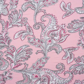 Stretch Rayon Jersey – Pink and Gray Jacobean Floral – Deadstock Stretch Rayon Jersey – Pink and Gray Jacobean Floral – Deadstock