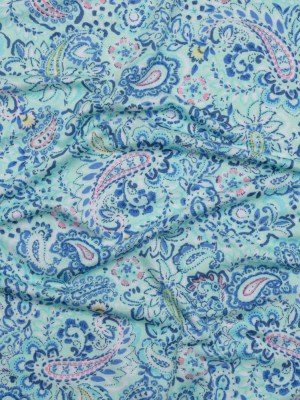 Stretch Rayon Jersey – Mint Green, Blue and Pink Paisley – Deadstock Stretch Rayon Jersey – Mint Green, Blue and Pink Paisley – Deadstock