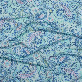 Stretch Rayon Jersey – Mint Green, Blue and Pink Paisley – Deadstock Stretch Rayon Jersey – Mint Green, Blue and Pink Paisley – Deadstock