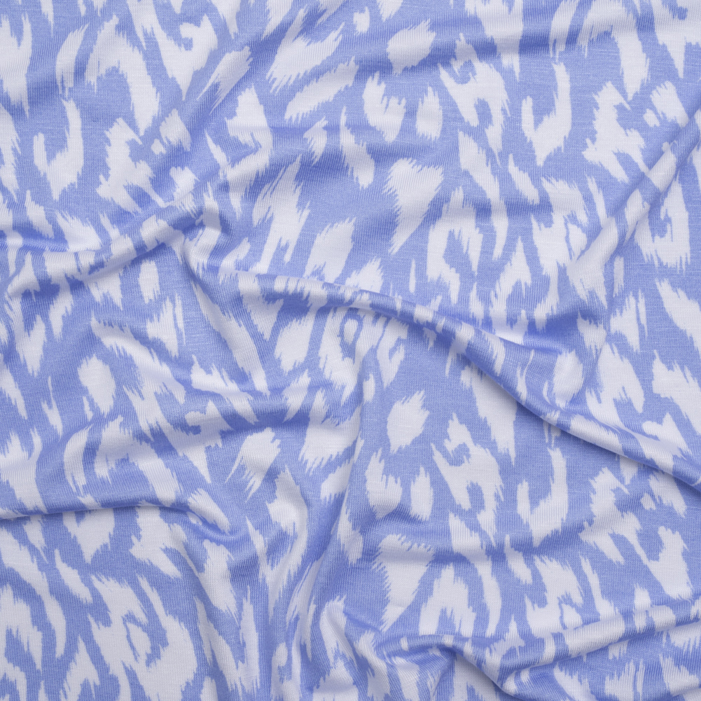 Stretch Rayon Jersey – Periwinkle and White Animal Spots – Deadstock Stretch Rayon Jersey – Periwinkle and White Animal Spots – Deadstock