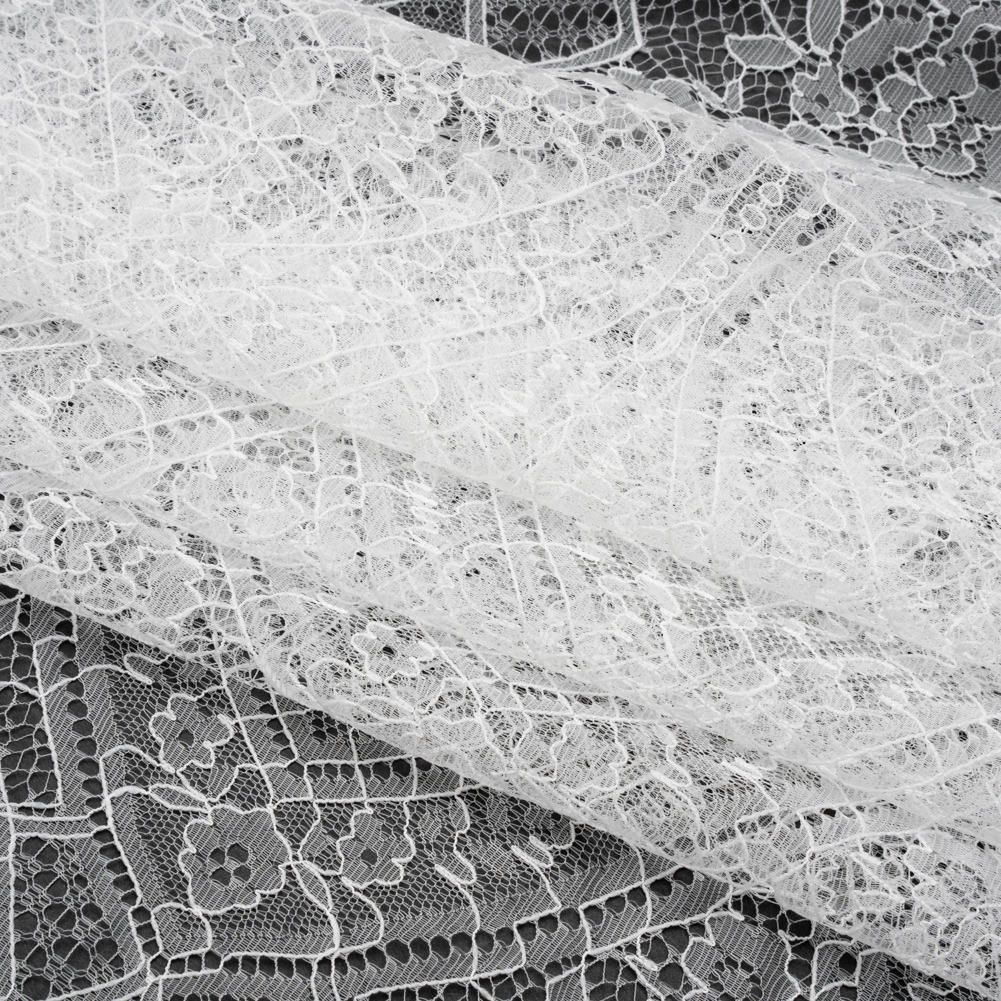 Re-Embroidered Chantilly Lace – White Floral Baskets Re-Embroidered Chantilly Lace – White Floral Baskets