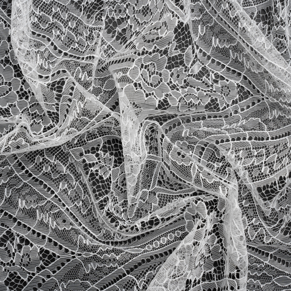 Re-Embroidered Chantilly Lace - White Floral Baskets