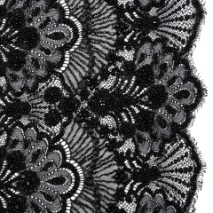 Beaded Lace with Sequin Studs and Finished Edges – Black Fantastical Florals Beaded Lace with Sequin Studs and Finished Edges – Black Fantastical Florals