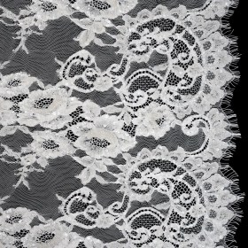 Chantilly Lace with Beads, Sequins and Finished Edges – Off White Roses and Swirls Chantilly Lace with Beads, Sequins and Finished Edges – Off White Roses and Swirls