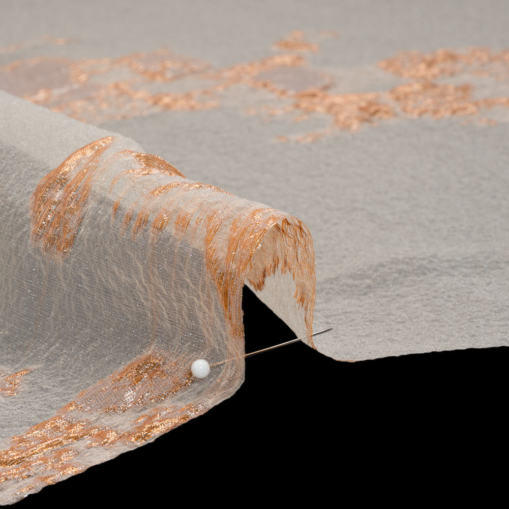 Metallic Burnout Luxury Brocade – Peachy Orange Abstract Metallic Burnout Luxury Brocade – Peachy Orange Abstract