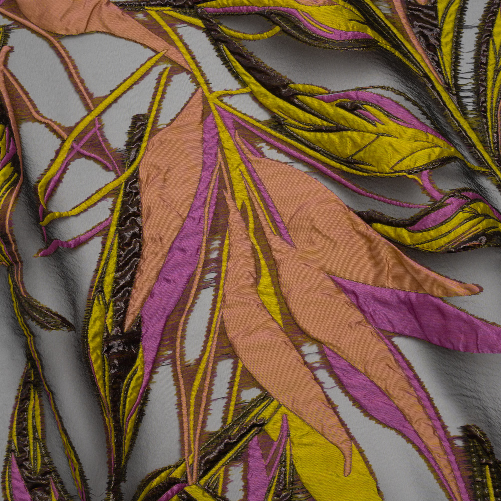 Metallic Luxury Burnout Brocade – Purple, Green and Black Magical Leaves Metallic Luxury Burnout Brocade – Purple, Green and Black Magical Leaves