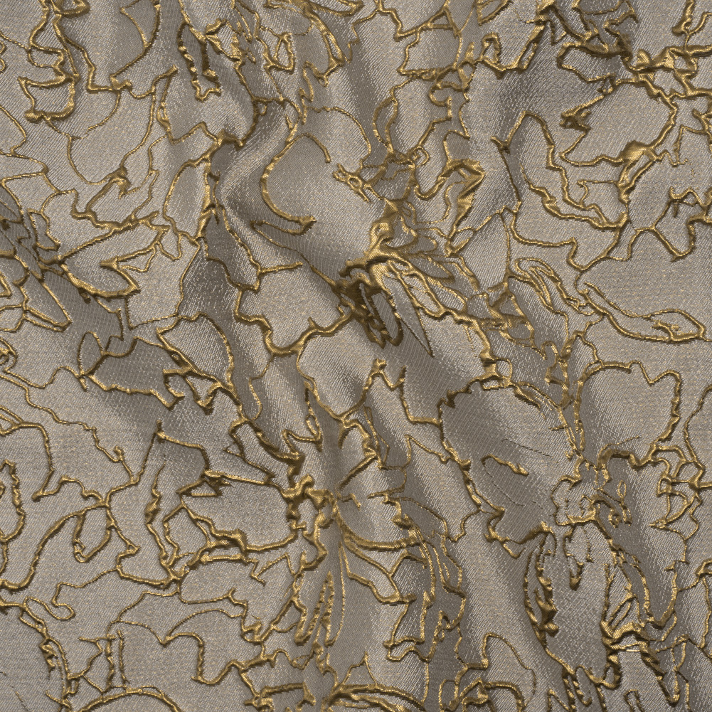 Metallic Luxury Brocade – Gray and Gold Floral Outlines Metallic Luxury Brocade – Gray and Gold Floral Outlines