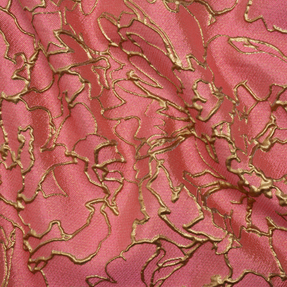 Metallic Luxury Brocade – Rose Pink and Gold Floral Outlines Metallic Luxury Brocade – Rose Pink and Gold Floral Outlines