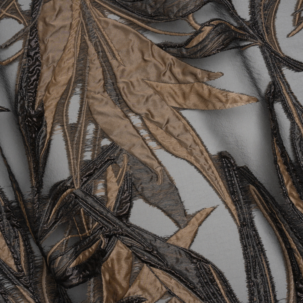 Metallic Luxury Burnout Brocade – Mole Brown and Black Magical Leaves Metallic Luxury Burnout Brocade – Mole Brown and Black Magical Leaves