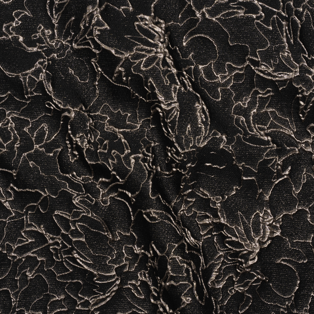 Metallic Luxury Brocade – Black and Silver Floral Outlines Metallic Luxury Brocade – Black and Silver Floral Outlines