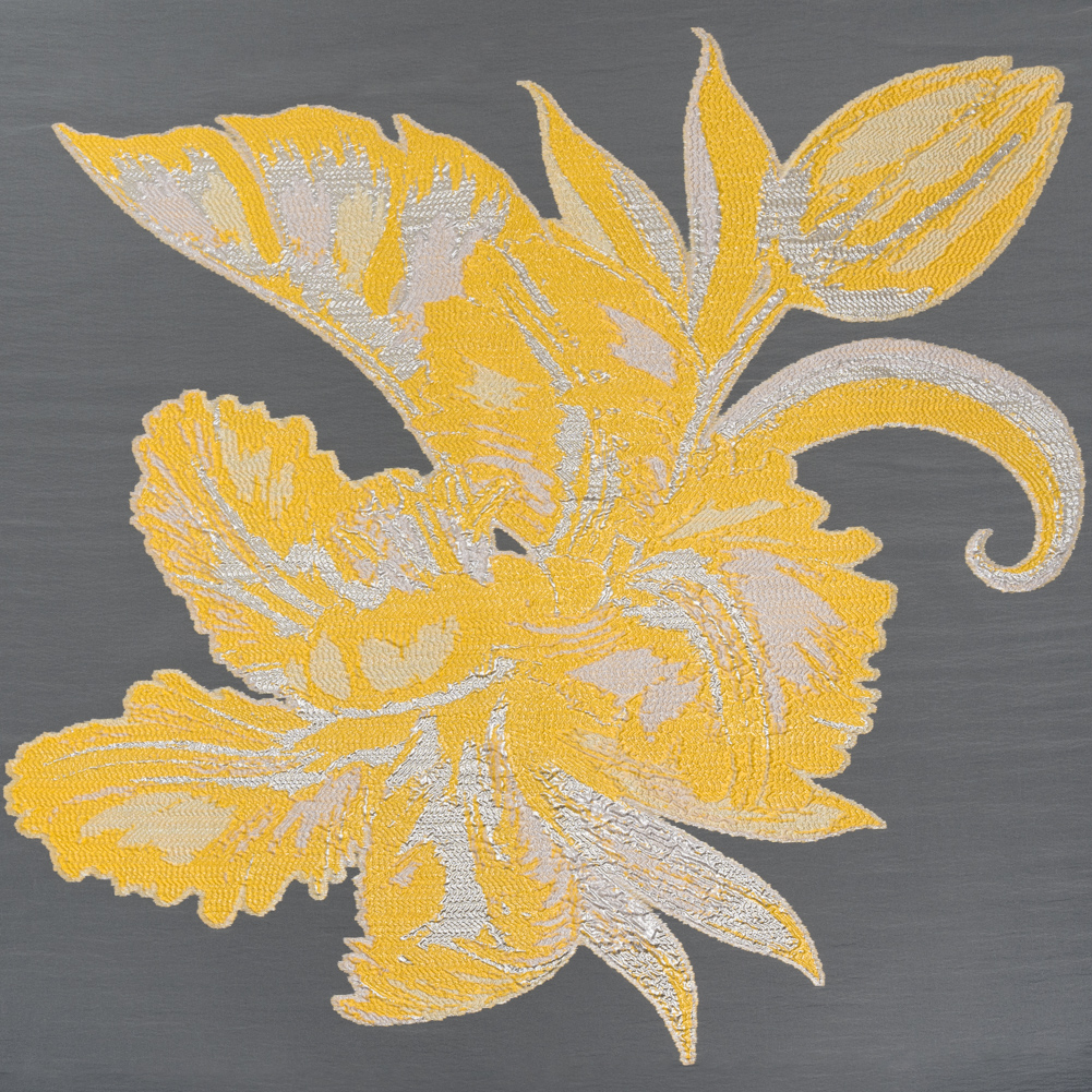 Metallic Luxury Burnout Brocade Panel – Sunshine Yellow and White Painterly Lily Metallic Luxury Burnout Brocade Panel – Sunshine Yellow and White Painterly Lily