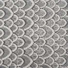 Embroidered Lace with Clear Baby Sequins – Ivory Fringed Petal-Like Scales Embroidered Lace with Clear Baby Sequins – Ivory Fringed Petal-Like Scales