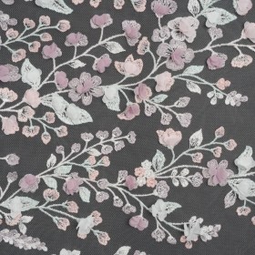 Embroidered Lace with 3D Fabric Flowers – Pastel Purple, Baby Pink and Mint Green Growing Flowers Embroidered Lace with 3D Fabric Flowers – Pastel Purple, Baby Pink and Mint Green Growing Flowers
