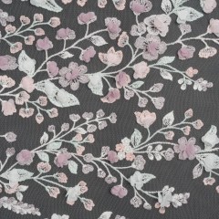 Embroidered Lace with 3D Fabric Flowers – Pastel Purple, Baby Pink and Mint Green Growing Flowers Embroidered Lace with 3D Fabric Flowers – Pastel Purple, Baby Pink and Mint Green Growing Flowers