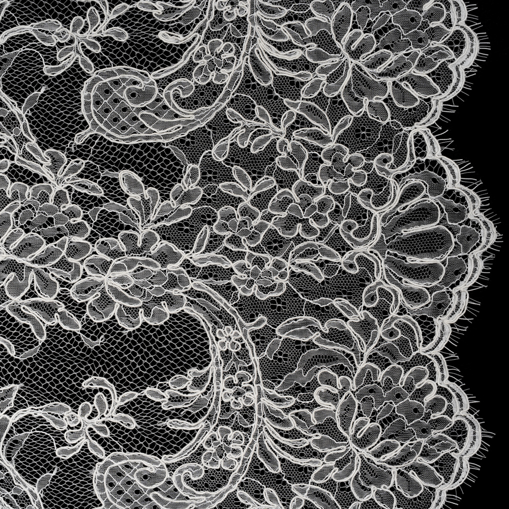 Corded Lace with Finished Edges – Off White Floral Corded Lace with Finished Edges – Off White Floral