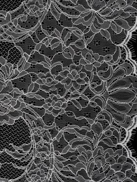 Delicate Chantilly Lace with Finished Edges – White Floral and Swirls Delicate Chantilly Lace with Finished Edges – White Floral and Swirls