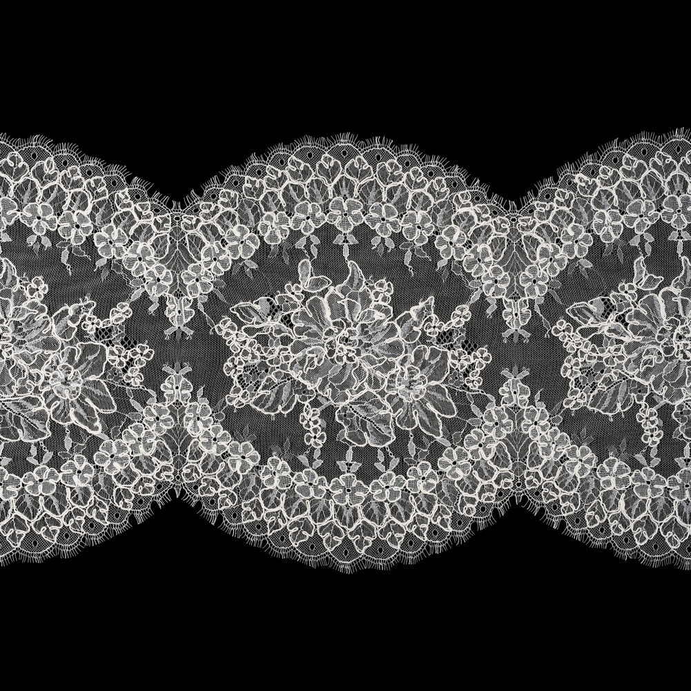 Corded Chantilly Lace with Scalloped Eyelash Edges – 12″ – Ivory and White Floral Rings Corded Chantilly Lace with Scalloped Eyelash Edges – 12″ – Ivory and White Floral Rings