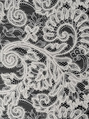 Picot Braid Embroidered Chantilly Lace with Finished Edges – White and Ivory Floral Swirls Picot Braid Embroidered Chantilly Lace with Finished Edges – White and Ivory Floral Swirls