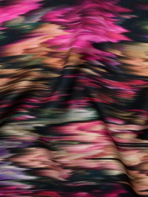 Silk Charmeuse Print – Black, Pink and Green Abstract Ikat Silk Charmeuse Print – Black, Pink and Green Abstract Ikat