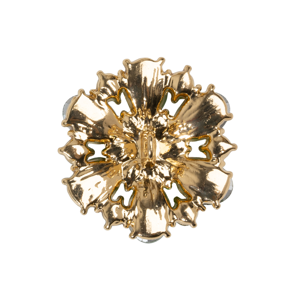 Rhinestone and Metal Shank Back Button – 40L/25.5mm – Green, Crystal and Gold Big Flower Rhinestone and Metal Shank Back Button – 40L/25.5mm – Green, Crystal and Gold Big Flower