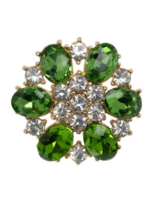Rhinestone and Metal Shank Back Button – 40L/25.5mm – Green, Crystal and Gold Big Flower Rhinestone and Metal Shank Back Button – 40L/25.5mm – Green, Crystal and Gold Big Flower