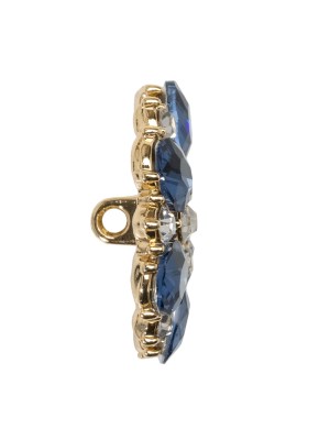 Rhinestone and Metal Shank Back Button – 40L/25.5mm – Blue, Crystal and Gold Big Flower Rhinestone and Metal Shank Back Button – 40L/25.5mm – Blue, Crystal and Gold Big Flower