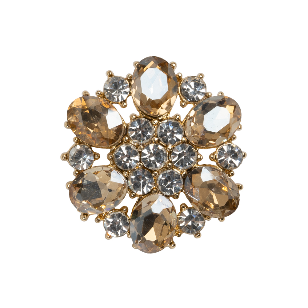 Rhinestone and Metal Shank Back Button – 40L/25.5mm – Pale Amber, Crystal and Gold Big Flower Rhinestone and Metal Shank Back Button – 40L/25.5mm – Pale Amber, Crystal and Gold Big Flower