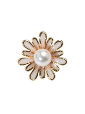 Enameled Metal and Pearl Shank Back Button – 30L/19mm – Pink, Pearl White, and Gold Flower Enameled Metal and Pearl Shank Back Button – 30L/19mm – Pink, Pearl White, and Gold Flower