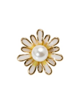 Enameled Metal and Pearl Shank Back Button – 30L/19mm – Yellow, Pearl White, and Gold Flower Enameled Metal and Pearl Shank Back Button – 30L/19mm – Yellow, Pearl White, and Gold Flower