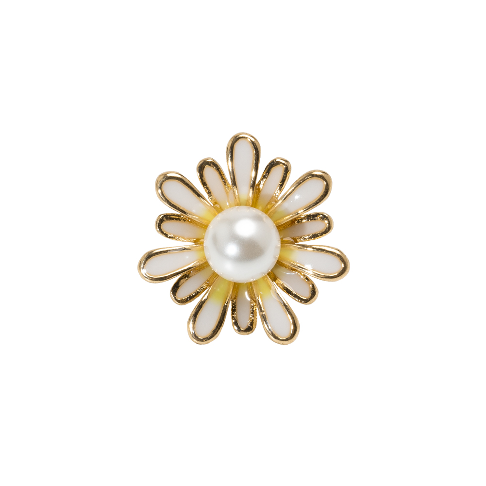 Enameled Metal and Pearl Shank Back Button – 30L/19mm – Yellow, Pearl White, and Gold Flower Enameled Metal and Pearl Shank Back Button – 30L/19mm – Yellow, Pearl White, and Gold Flower