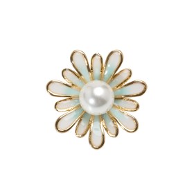 Enameled Metal and Pearl Shank Back Button – 36L/23mm – Green, Pearl White, and Gold Flower Enameled Metal and Pearl Shank Back Button – 36L/23mm – Green, Pearl White, and Gold Flower