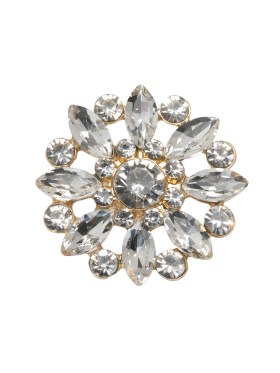 Rhinestone and Metal Shank Back Button – 38L/24mm – Crystal and Gold Open Flower Rhinestone and Metal Shank Back Button – 38L/24mm – Crystal and Gold Open Flower