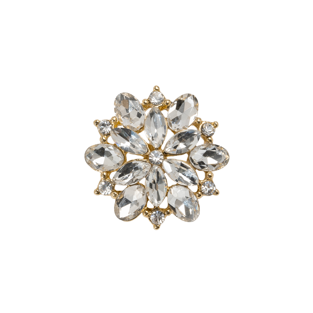 Rhinestone and Metal Shank Back Button – 32L/20mm – Crystal and Gold Little Open Flower Rhinestone and Metal Shank Back Button – 32L/20mm – Crystal and Gold Little Open Flower