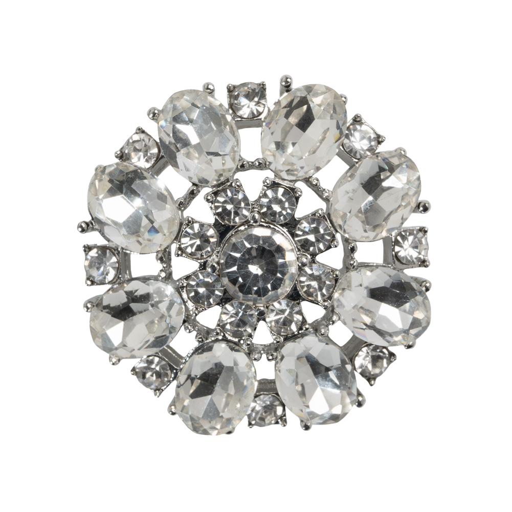 Rhinestone and Metal Shank Back Button – 44L/28mm – Crystal and Nickel-Free Silver Open Flower Rhinestone and Metal Shank Back Button – 44L/28mm – Crystal and Nickel-Free Silver Open Flower