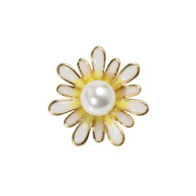 Enameled Metal and Pearl Shank Back Button – 36L/23mm – Yellow, Pearl White, and Gold Flower Enameled Metal and Pearl Shank Back Button – 36L/23mm – Yellow, Pearl White, and Gold Flower