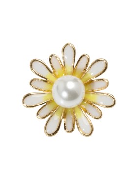 Enameled Metal and Pearl Shank Back Button – 36L/23mm – Yellow, Pearl White, and Gold Flower Enameled Metal and Pearl Shank Back Button – 36L/23mm – Yellow, Pearl White, and Gold Flower