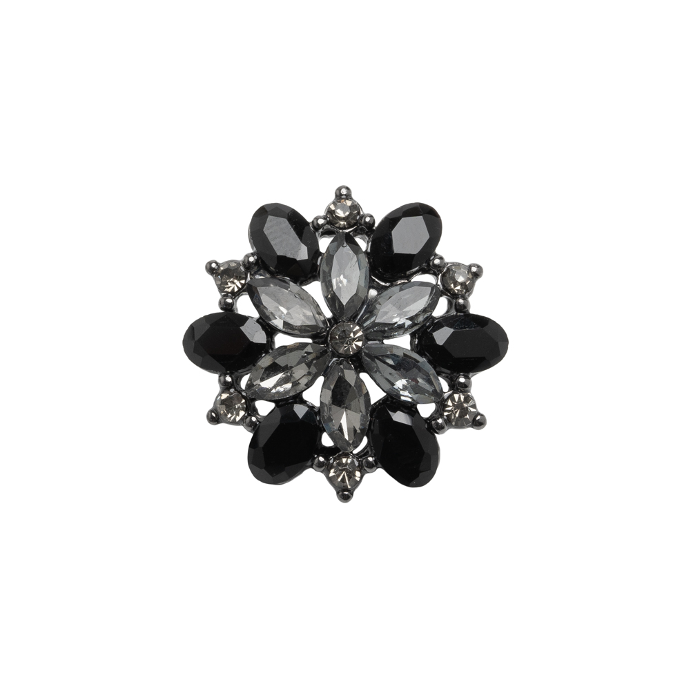 Rhinestone and Metal Shank Back Button – 32L/20mm – Black Diamond and Gunmetal Little Open Flower Rhinestone and Metal Shank Back Button – 32L/20mm – Black Diamond and Gunmetal Little Open Flower