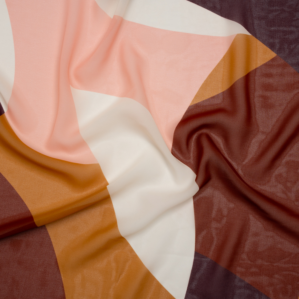 Polyester Voile – Pale Pink, Tan and Brown Abstract Shapes – Designer Deadstock Polyester Voile – Pale Pink, Tan and Brown Abstract Shapes – Designer Deadstock