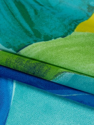 Polyester Chiffon Print – Green and Blue Painterly Flowers and Leaves – Designer Deadstock Polyester Chiffon Print – Green and Blue Painterly Flowers and Leaves – Designer Deadstock