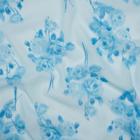 Polyester Chiffon – Sky Blue Ikat Roses – Designer Deadstock Polyester Chiffon – Sky Blue Ikat Roses – Designer Deadstock
