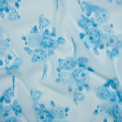 Polyester Chiffon – Sky Blue Ikat Roses – Designer Deadstock Polyester Chiffon – Sky Blue Ikat Roses – Designer Deadstock