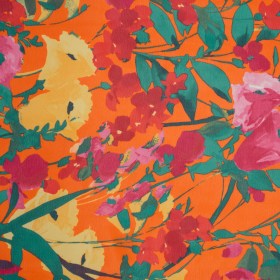 Polyester Chiffon Print – Orange, Pink and Green Watercolor Flowers – Designer Deadstock Polyester Chiffon Print – Orange, Pink and Green Watercolor Flowers – Designer Deadstock