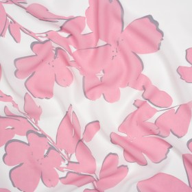 Polyester Chiffon – Blush Pink and White Flowers and Leaves – Designer Deadstock Polyester Chiffon – Blush Pink and White Flowers and Leaves – Designer Deadstock