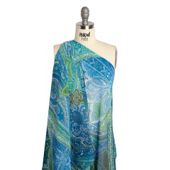 Polyester Chiffon – Blue and Green Ornate Paisley Patchwork – Designer Deadstock Polyester Chiffon – Blue and Green Ornate Paisley Patchwork – Designer Deadstock