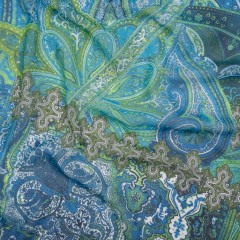 Polyester Chiffon – Blue and Green Ornate Paisley Patchwork – Designer Deadstock Polyester Chiffon – Blue and Green Ornate Paisley Patchwork – Designer Deadstock