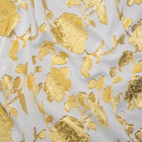 Metallic Burnout Brocade – White and Gold Floral – Designer Deadstock Metallic Burnout Brocade – White and Gold Floral – Designer Deadstock